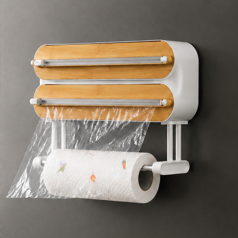 Kitchen Baking Tray Storage - Magnetic Food Wrap Dispenser Cutter Cling