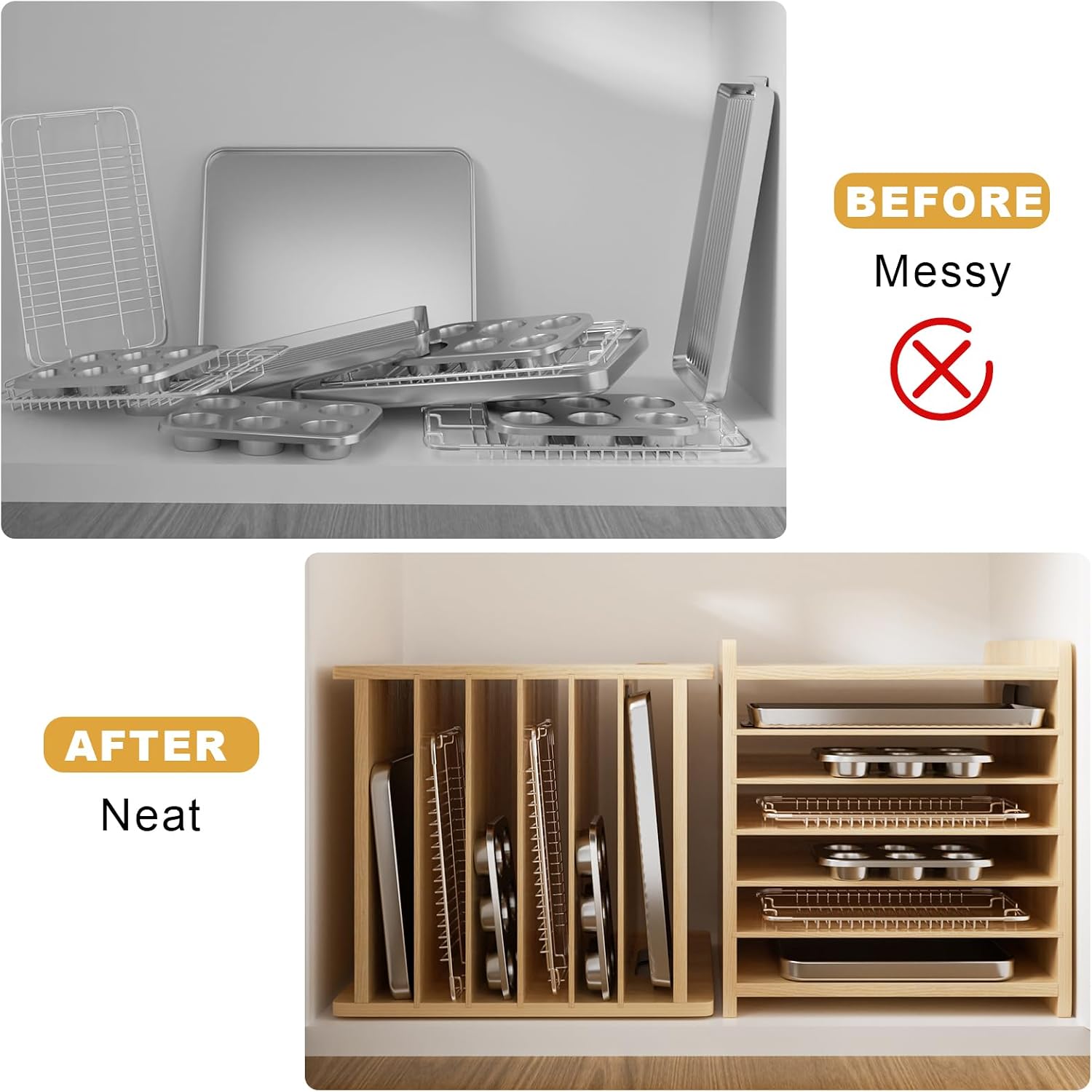 Wooden Bakeware Tray Divider O - đánh giá và giá Kitchen Cabinet Baking Organizer