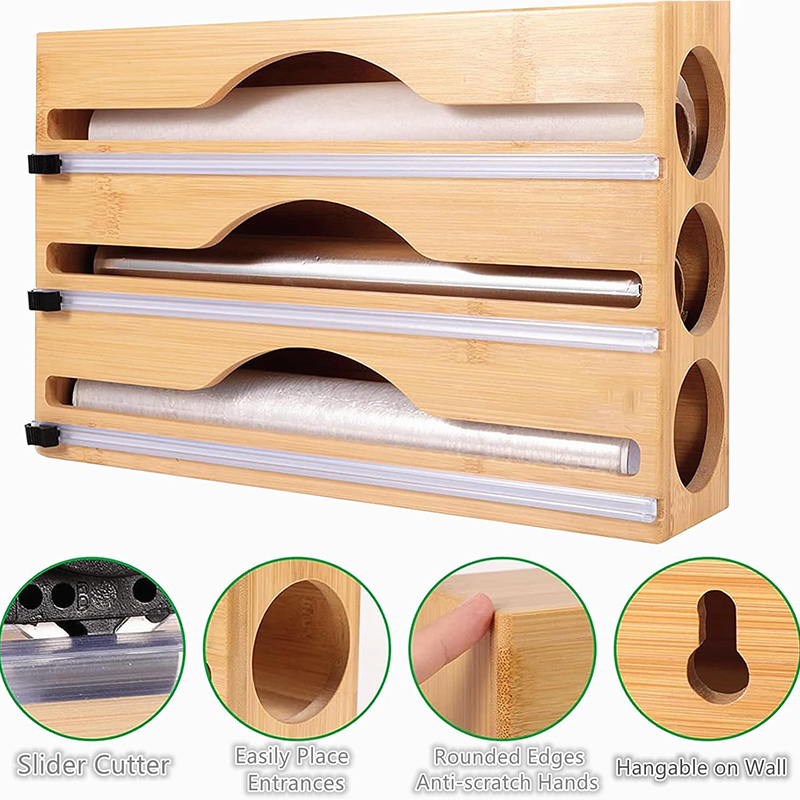 3 In 1 Bamboo Foil Cling Film  - đánh giá và giá Kitchen Baking Tray Storage